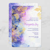 Gouden Bloemen Aquarel Blauw Kaart (Voorkant / Achterkant)