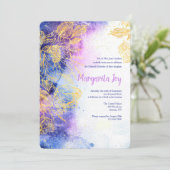 Gouden Bloemen Aquarel Blauw Kaart (Staand voorkant)