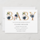 Gouden Bloemen Baby shower uitnodiging (Voorkant)