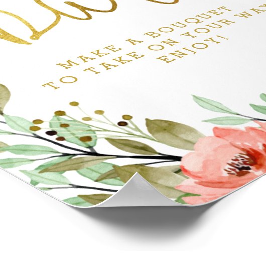 Gouden Bloemen Bar Vrijgezellenfeest Teken Poster (Hoek)