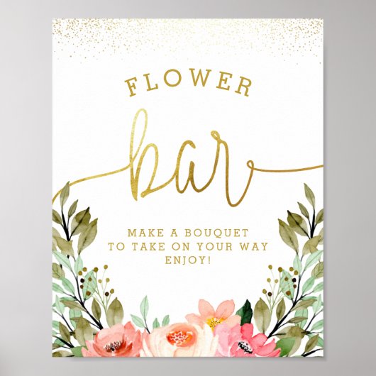 Gouden Bloemen Bar Vrijgezellenfeest Teken Poster (Voorkant)