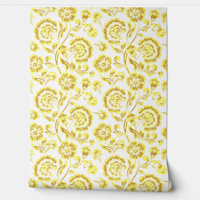 Gouden Bloemen Behang (Afrollen)