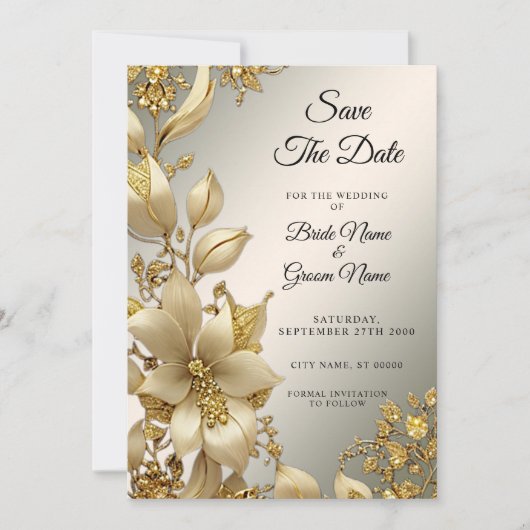 Gouden Bloemen Bewaar de datum Save The Date (Voorkant)