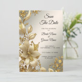 Gouden Bloemen Bewaar de datum Save The Date (Staand voorkant)
