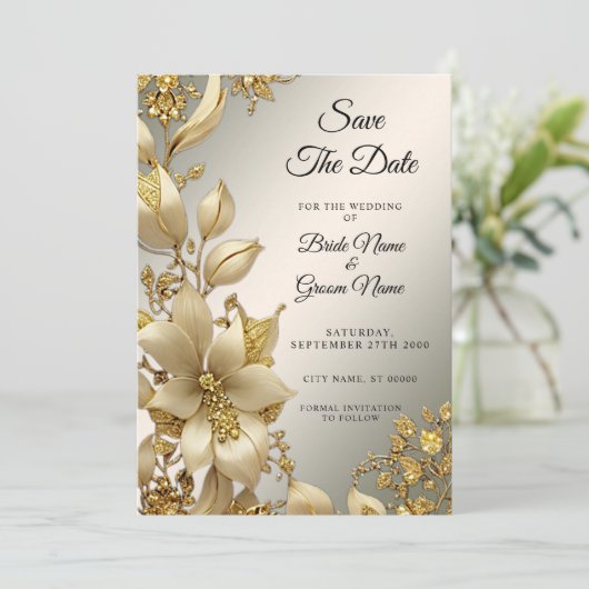 Gouden Bloemen Bewaar de datum Save The Date (Staand voorkant)