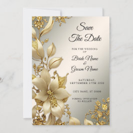 Gouden Bloemen Bewaar de datum Save The Date
