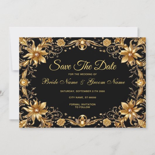 Gouden Bloemen Bewaar de datum Save The Date (Voorkant)