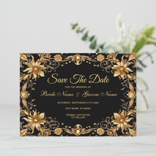 Gouden Bloemen Bewaar de datum Save The Date (Staand voorkant)