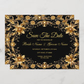 Gouden Bloemen Bewaar de datum Save The Date (Voorkant / Achterkant)