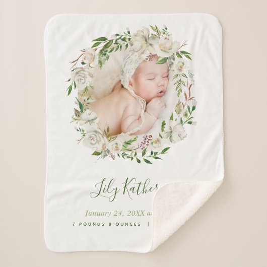 Gouden Bloemen Bloemen Bloemen Krans Baby Foto Geb Sherpa Deken (Voorkant)