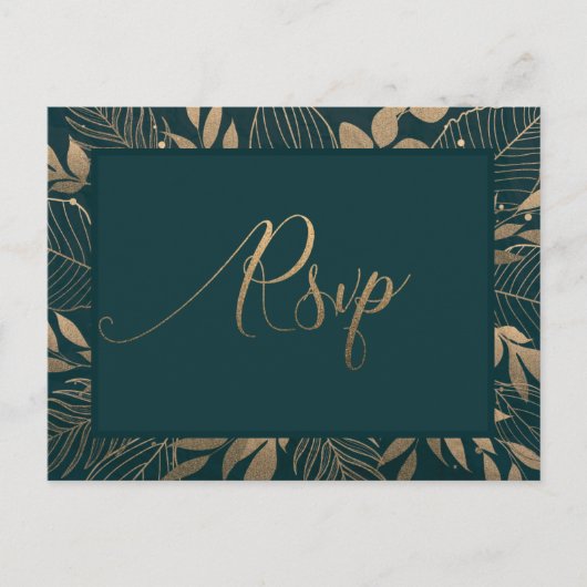 Gouden Bloemen Bosgroen herinnering RSVP Uitnodiging Briefkaart (Voorkant)