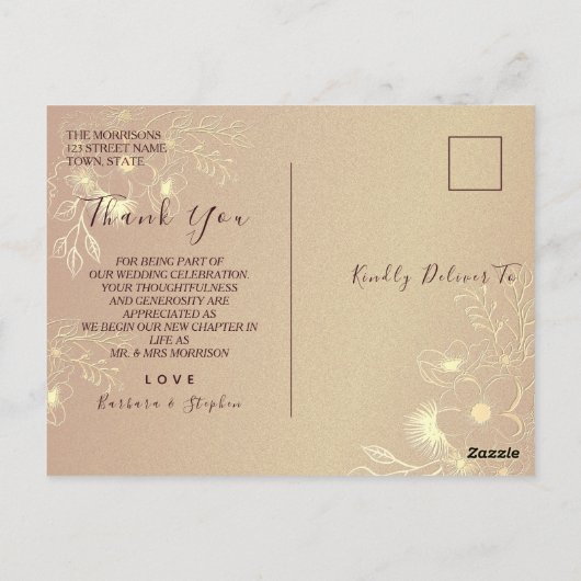 Gouden Bloemen Bourgondië bruiloft Dank u Briefkaa Briefkaart (Achterkant)