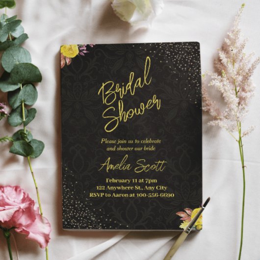 Gouden Bloemen Bruids Douche Uitnodigingen