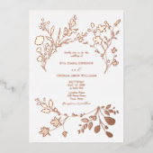 Gouden Bloemen Bruiloft Folie Uitnodiging (Voorkant)