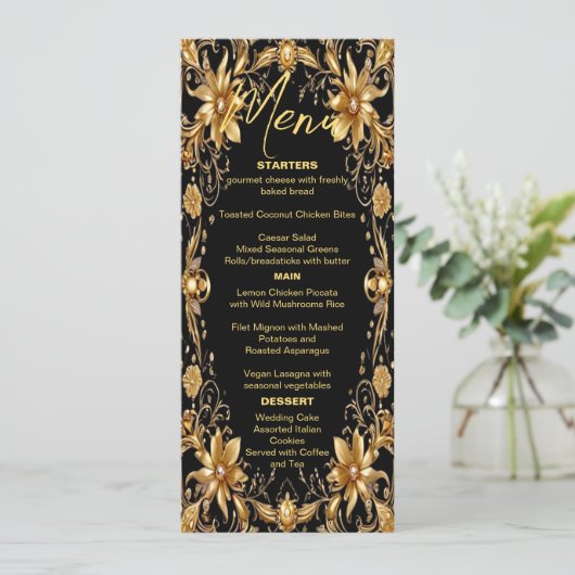 Gouden Bloemen Bruiloft Menu (Staand voorkant)