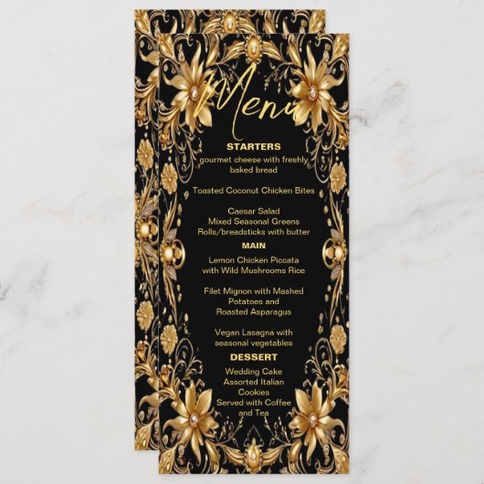 Gouden Bloemen Bruiloft Menu (Voorkant / Achterkant)