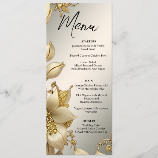 Gouden Bloemen Bruiloft Menu (Voorkant)