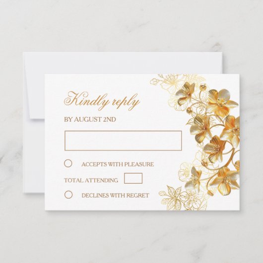 Gouden Bloemen Bruiloft RSVP Kaartje (Voorkant)