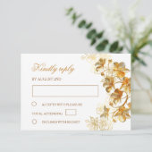Gouden Bloemen Bruiloft RSVP Kaartje (Staand voorkant)
