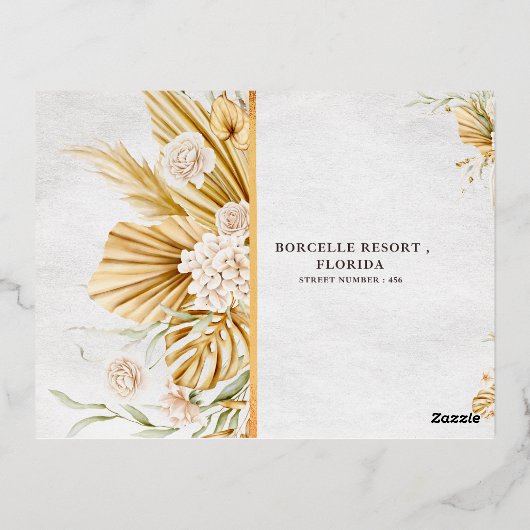 Gouden Bloemen Bruiloft Uitnodiging Landschap (Achterkant)