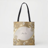 Gouden  Bloemen Canvas tas (Voorkant)