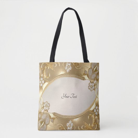 Gouden Bloemen Canvas tas (Voorkant)