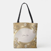 Gouden  Bloemen Canvas tas (Achterkant)