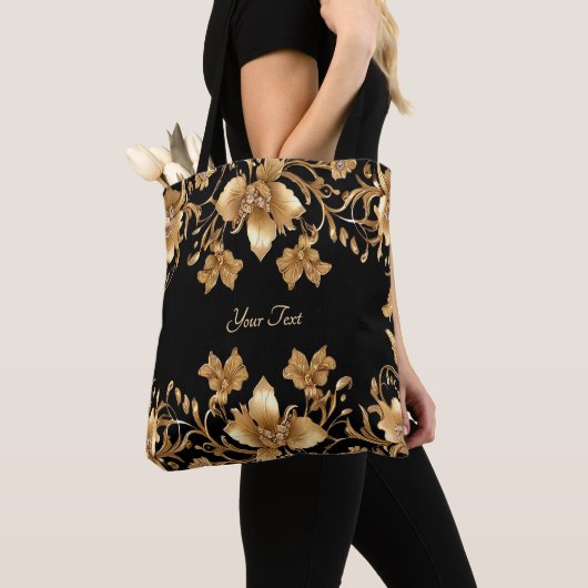 Gouden Bloemen Canvas tas (Dichtbij)