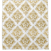 Gouden  Bloemen Damask Douchegordijn (Voorkant)