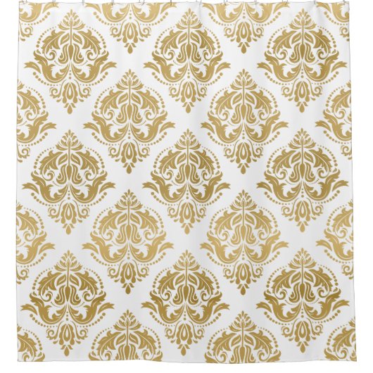 Gouden  Bloemen Damask Douchegordijn (Voorkant)