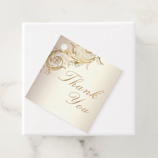  gouden bloemen Damask Elegant Script Wedding Bedankjes Labels (In situ)