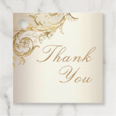  gouden bloemen Damask Elegant Script Wedding Bedankjes Labels (Voorkant)
