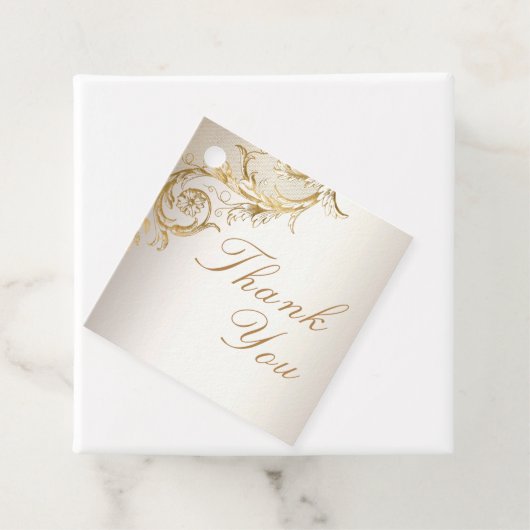 gouden bloemen Damask Elegant Script Wedding Bedankjes Labels (In situ)