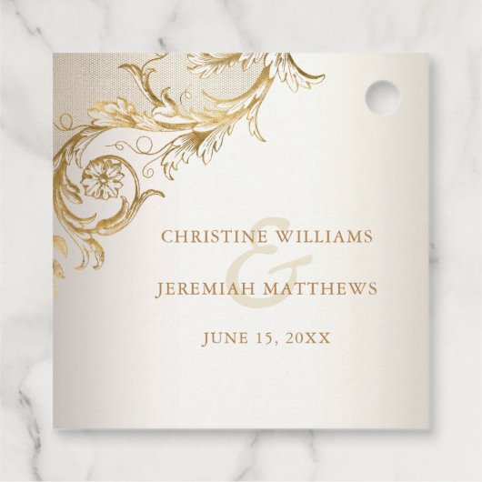  gouden bloemen Damask Elegant Script Wedding Bedankjes Labels (Achterkant)