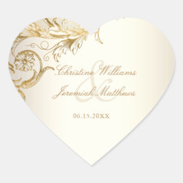 gouden bloemen Damask Elegant Script Wedding Hart Sticker