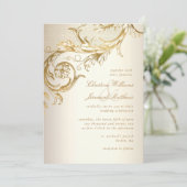  gouden bloemen Damask Elegant Script Wedding Kaart (Staand voorkant)