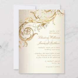  gouden bloemen Damask Elegant Script Wedding Kaart