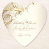  gouden bloemen Damask Elegant Script Wedding Kartonnen Onderzetters (Voorkant)