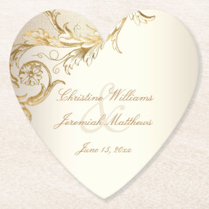 gouden bloemen Damask Elegant Script Wedding Kartonnen Onderzetters