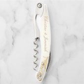  gouden bloemen Damask Elegant Script Wedding Kurkentrekker (Voorkant)