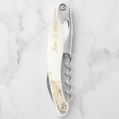  gouden bloemen Damask Elegant Script Wedding Kurkentrekker (Achterkant)