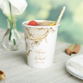  gouden bloemen Damask Elegant Script Wedding Papieren Bekers