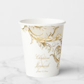  gouden bloemen Damask Elegant Script Wedding Papieren Bekers (Achterkant)