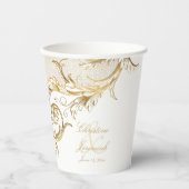  gouden bloemen Damask Elegant Script Wedding Papieren Bekers (Voorkant)
