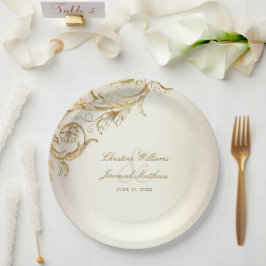 gouden bloemen Damask Elegant Script Wedding Papieren Bordje