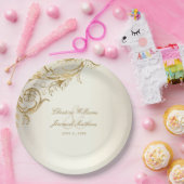  gouden bloemen Damask Elegant Script Wedding Papieren Bordje (Feest)