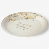  gouden bloemen Damask Elegant Script Wedding Papieren Bordje (Gekanteld)