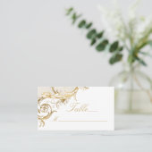  gouden bloemen Damask Elegant Script Wedding Plaatskaartje (Staand voorkant)