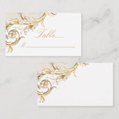  gouden bloemen Damask Elegant Script Wedding Plaatskaartje (Voorkant / Achterkant)