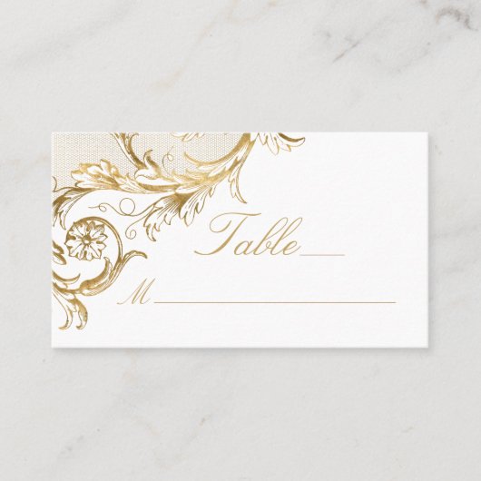  gouden bloemen Damask Elegant Script Wedding Plaatskaartje (Voorkant)
